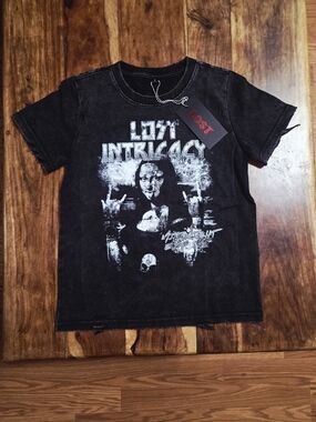Lost Intricacy Kids Size 7 Black Distressed Tee